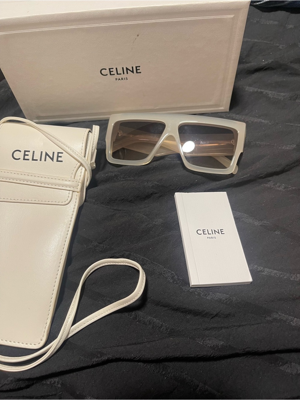 Celine Cream Rectangular Oversized Sunglasses - Picture 2 of 5